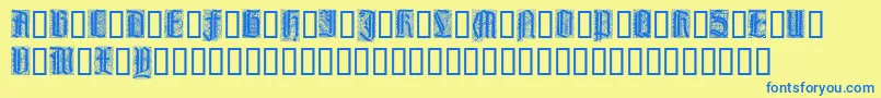LiturgischZierbuchstaben-Schriftart – Blaue Schriften auf gelbem Hintergrund