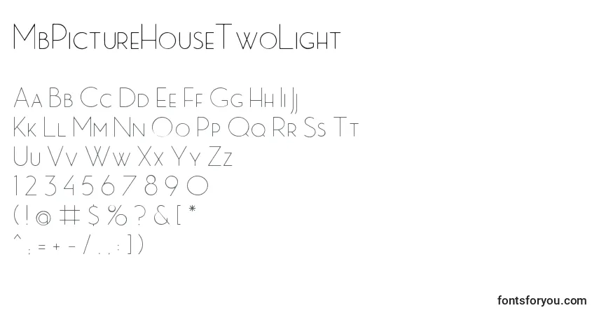A fonte MbPictureHouseTwoLight – alfabeto, números, caracteres especiais