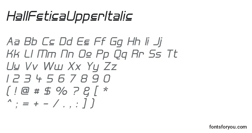 HallFeticaUpperItalicフォント–アルファベット、数字、特殊文字
