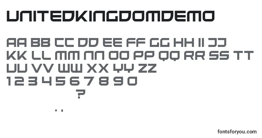 Schriftart UnitedKingdomDemo – Alphabet, Zahlen, spezielle Symbole