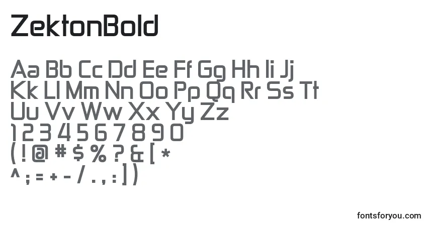 Schriftart ZektonBold – Alphabet, Zahlen, spezielle Symbole
