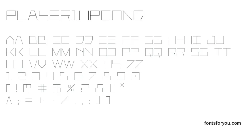 A fonte Player1upcond – alfabeto, números, caracteres especiais