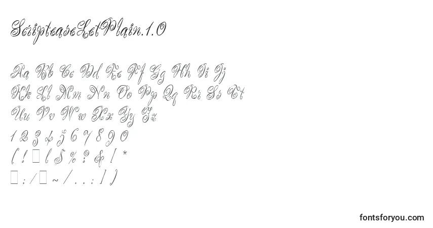 Шрифт ScripteaseLetPlain.1.0 – алфавит, цифры, специальные символы
