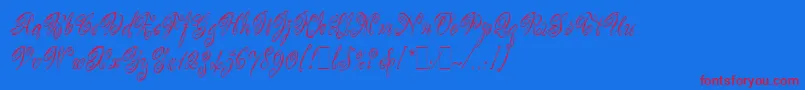 ScripteaseLetPlain.1.0 Font – Red Fonts on Blue Background