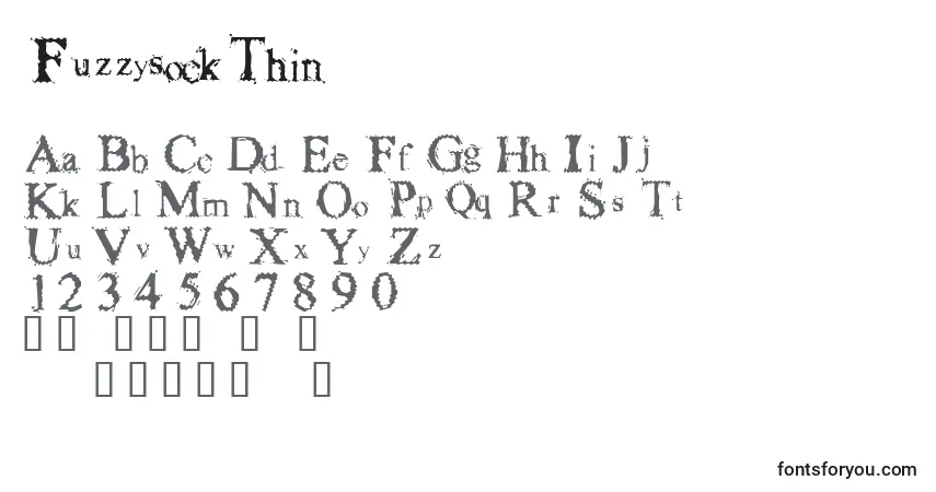 FuzzysockThin-fontti – aakkoset, numerot, erikoismerkit