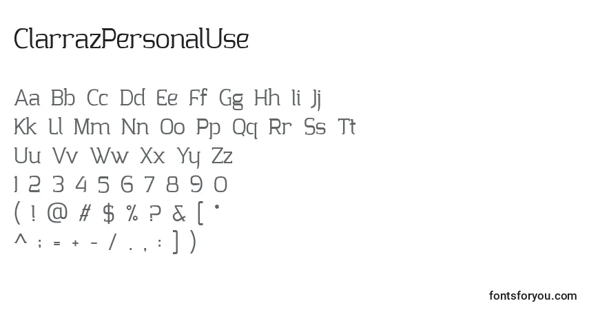 ClarrazPersonalUse-fontti – aakkoset, numerot, erikoismerkit