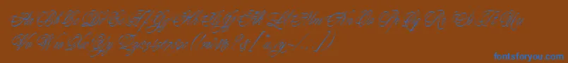 Czcionka YoungBaroqueLetPlain.1.0 – niebieskie czcionki na brązowym tle
