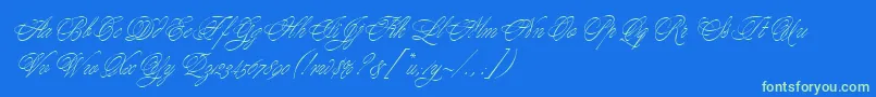 YoungBaroqueLetPlain.1.0-Schriftart – Grüne Schriften auf blauem Hintergrund