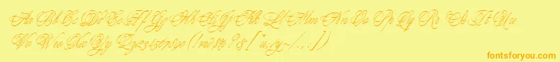 フォントYoungBaroqueLetPlain.1.0 – オレンジの文字が黄色の背景にあります。
