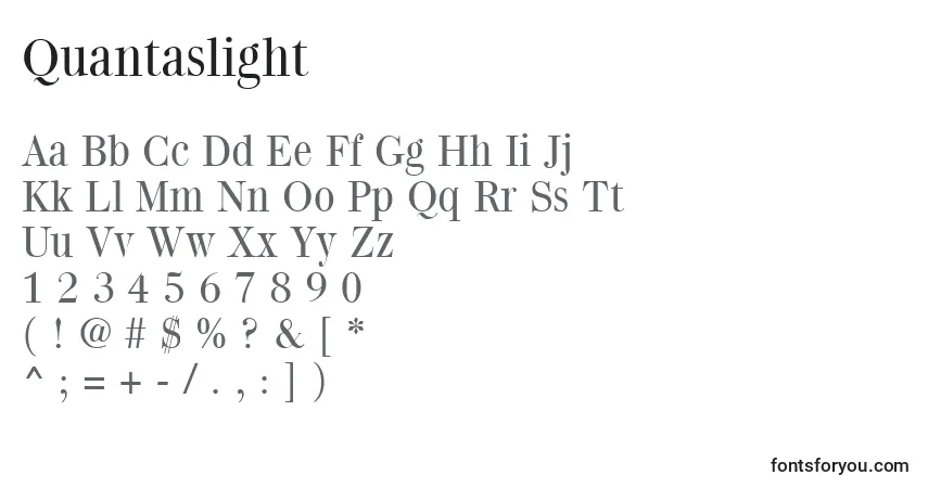 A fonte Quantaslight – alfabeto, números, caracteres especiais