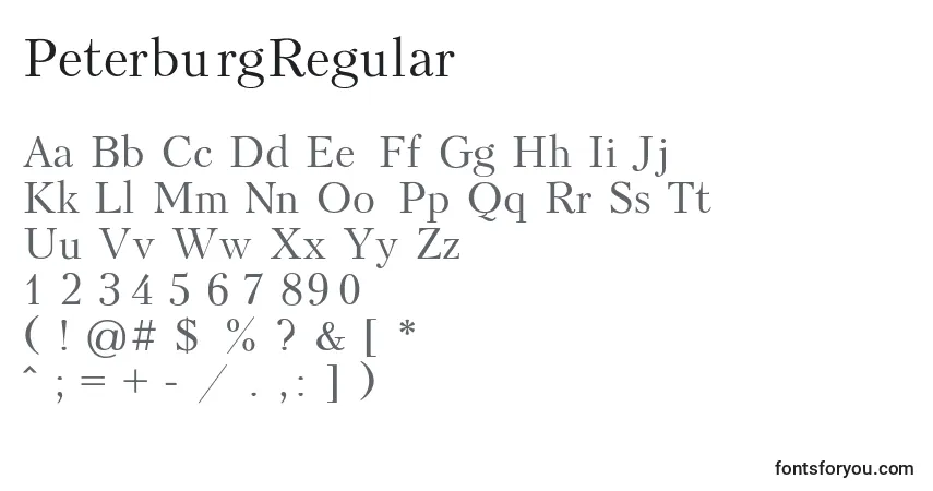 Schriftart PeterburgRegular – Alphabet, Zahlen, spezielle Symbole