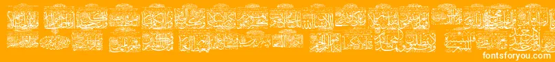Saiba mais sobre a fonte MyFontQuraan9 Fonte MyFontQuraan9 – fontes brancas em um fundo laranja