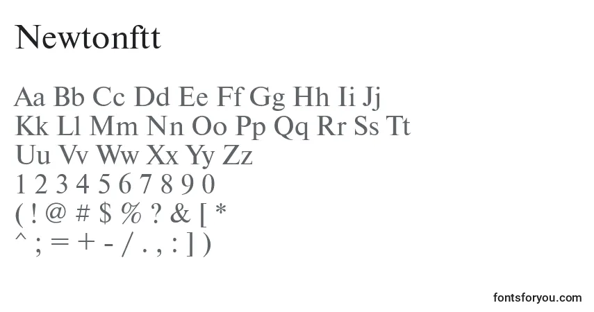 A fonte Newtonftt – alfabeto, números, caracteres especiais