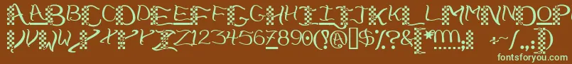 フォントChech – 緑色の文字が茶色の背景にあります。