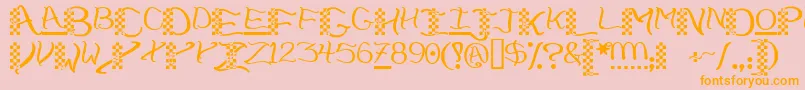 Chech-Schriftart – Orangefarbene Schriften auf rosa Hintergrund