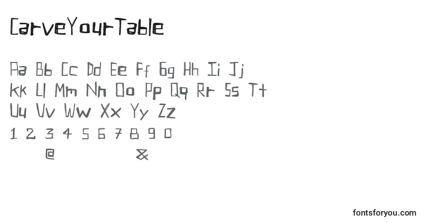 A fonte CarveYourTable – alfabeto, números, caracteres especiais