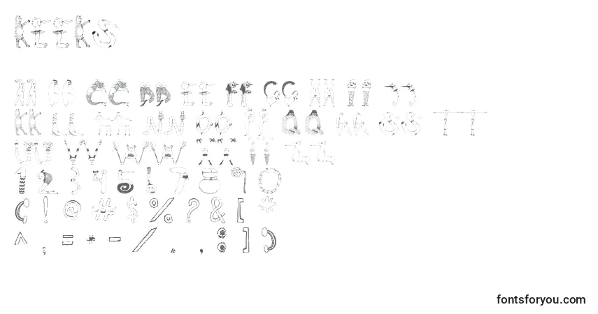 Czcionka Keeks – alfabet, cyfry, specjalne znaki