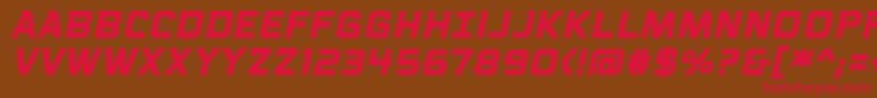 フォントVoiceactivatedcapsbbBolditalic – 赤い文字が茶色の背景にあります。