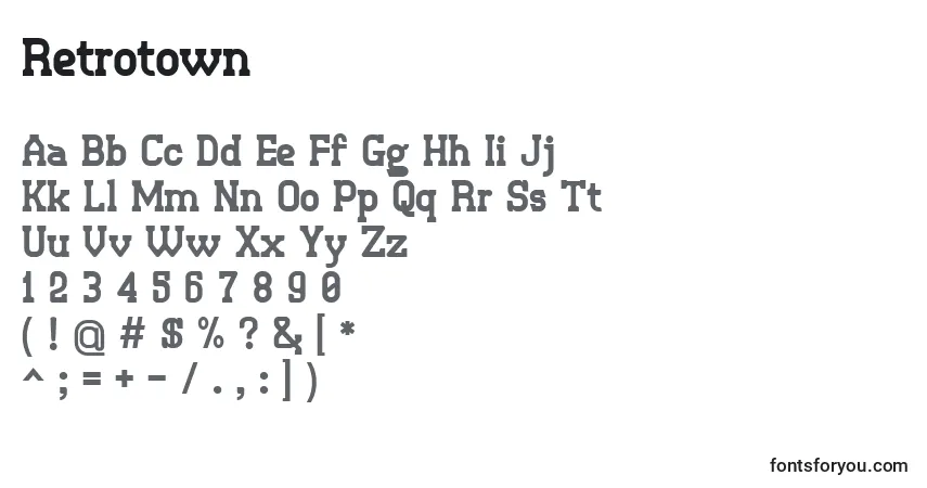 A fonte Retrotown – alfabeto, números, caracteres especiais