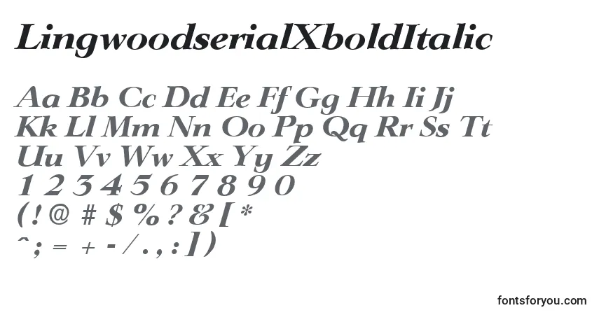 Schriftart LingwoodserialXboldItalic – Alphabet, Zahlen, spezielle Symbole