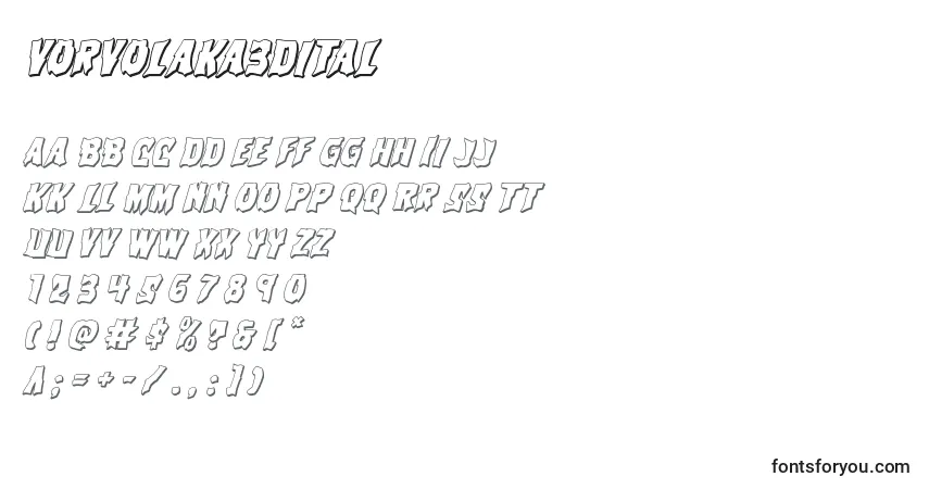 Czcionka Vorvolaka3Dital – alfabet, cyfry, specjalne znaki