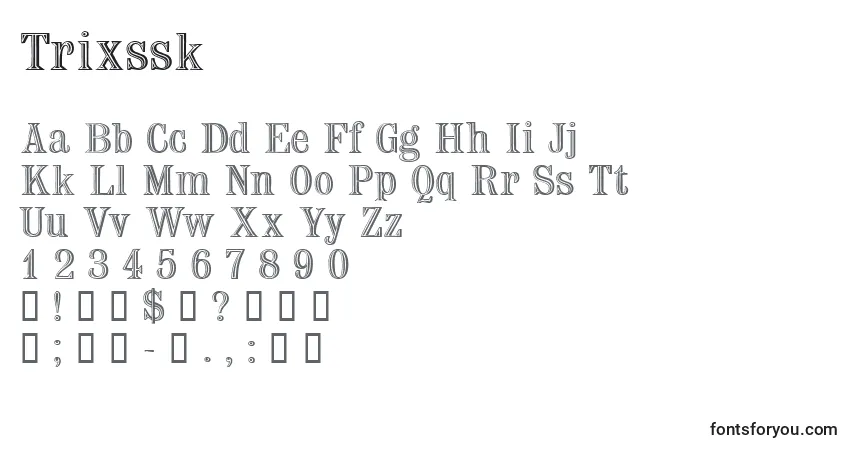 A fonte Trixssk – alfabeto, números, caracteres especiais