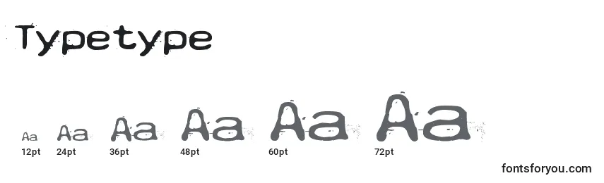 Tamaños de fuente Typetype