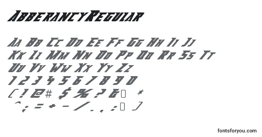 Czcionka AbberancyRegular – alfabet, cyfry, specjalne znaki