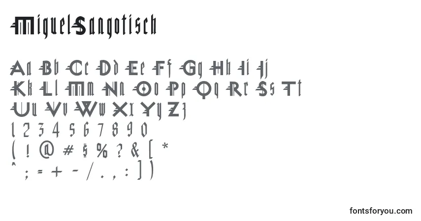 A fonte MiguelSangotisch – alfabeto, números, caracteres especiais
