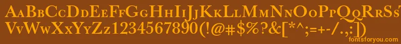 フォントJbaskervillecapsBold – オレンジ色の文字が茶色の背景にあります。