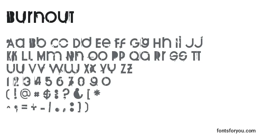 Шрифт Burnout – алфавит, цифры, специальные символы