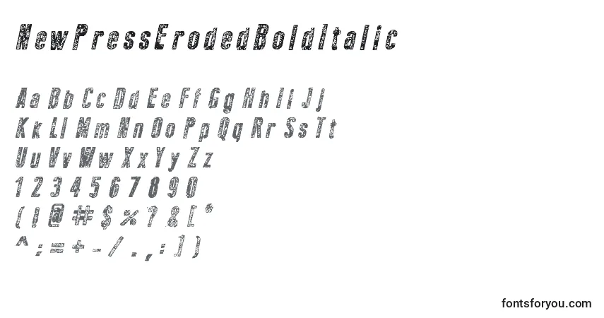 Шрифт NewPressErodedBoldItalic – алфавит, цифры, специальные символы