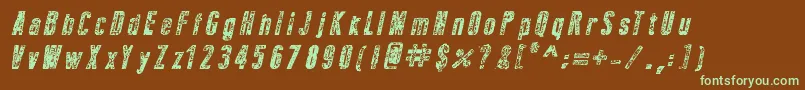 フォントNewPressErodedBoldItalic – 緑色の文字が茶色の背景にあります。