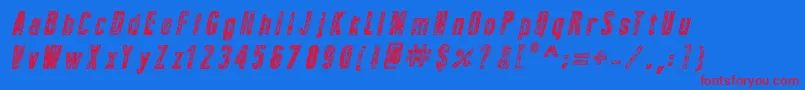 NewPressErodedBoldItalic-fontti – punaiset fontit sinisellä taustalla