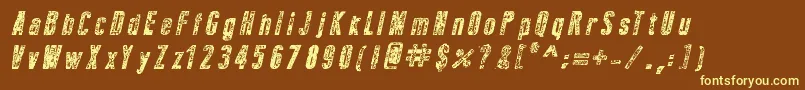 NewPressErodedBoldItalic-fontti – keltaiset fontit ruskealla taustalla