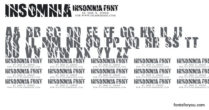 Czcionka Insomnia1 – alfabet, cyfry, specjalne znaki
