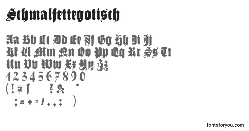 Schriftart Schmalfettegotisch – Alphabet, Zahlen, spezielle Symbole