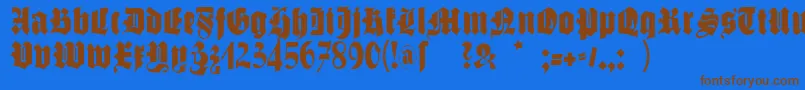 フォントSchmalfettegotisch – 茶色の文字が青い背景にあります。