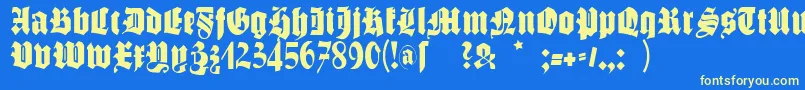 フォントSchmalfettegotisch – 黄色の文字、青い背景