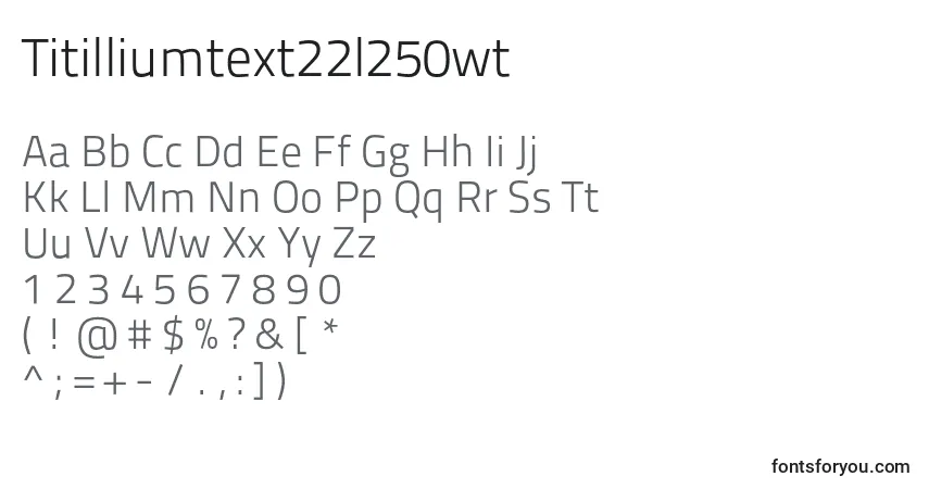 A fonte Titilliumtext22l250wt – alfabeto, números, caracteres especiais