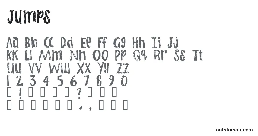 Schriftart Jumps – Alphabet, Zahlen, spezielle Symbole