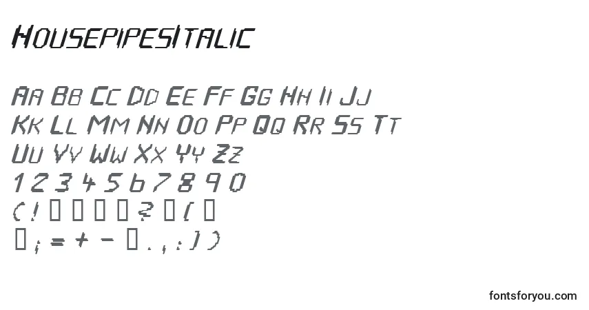 HousepipesItalicフォント–アルファベット、数字、特殊文字