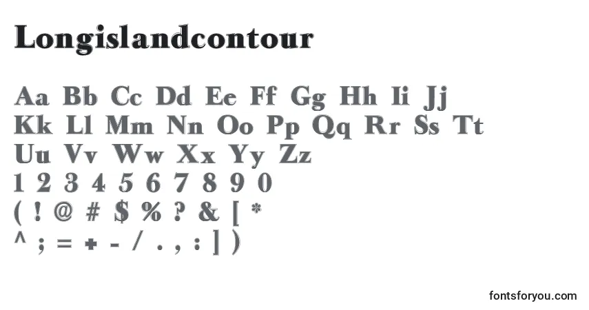 A fonte Longislandcontour – alfabeto, números, caracteres especiais