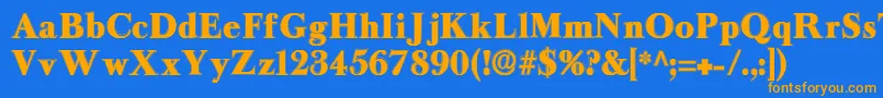 フォントLongislandcontour – オレンジ色の文字が青い背景にあります。