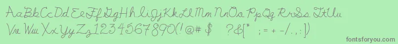 Weitere Informationen zur MyFirstF-Schriftart MyFirstF-Schriftart – Graue Schriften auf grünem Hintergrund
