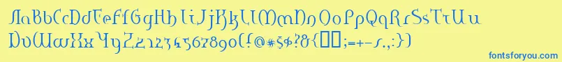 フォントHaneRegularE. – 青い文字が黄色の背景にあります。