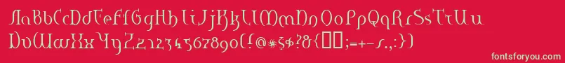 フォントHaneRegularE. – 赤い背景に緑の文字