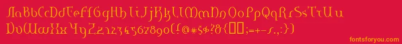 フォントHaneRegularE. – 赤い背景にオレンジの文字