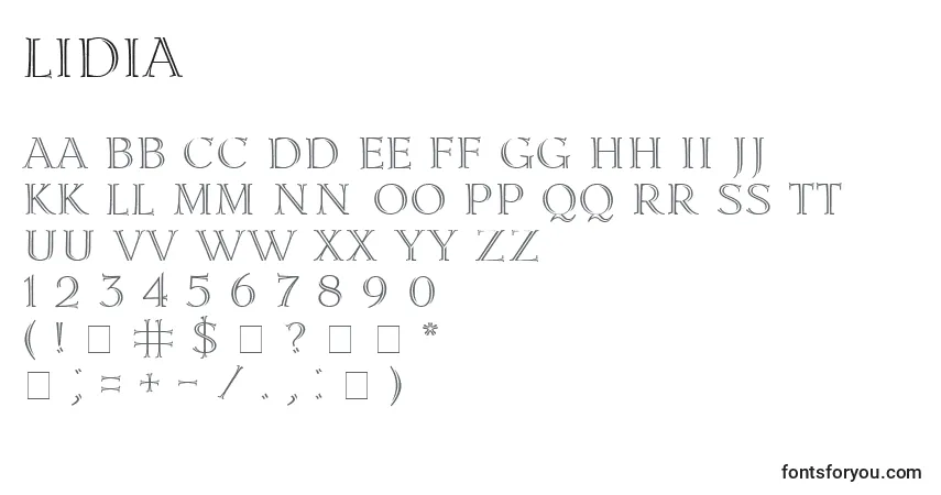 Czcionka Lidia – alfabet, cyfry, specjalne znaki