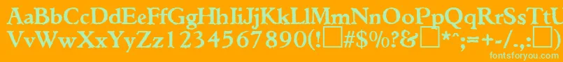 TiconderogaRegularDb-Schriftart – Grüne Schriften auf orangefarbenem Hintergrund